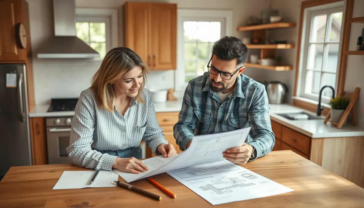 Propriétaire et entrepreneur discutant des documents de rénovation