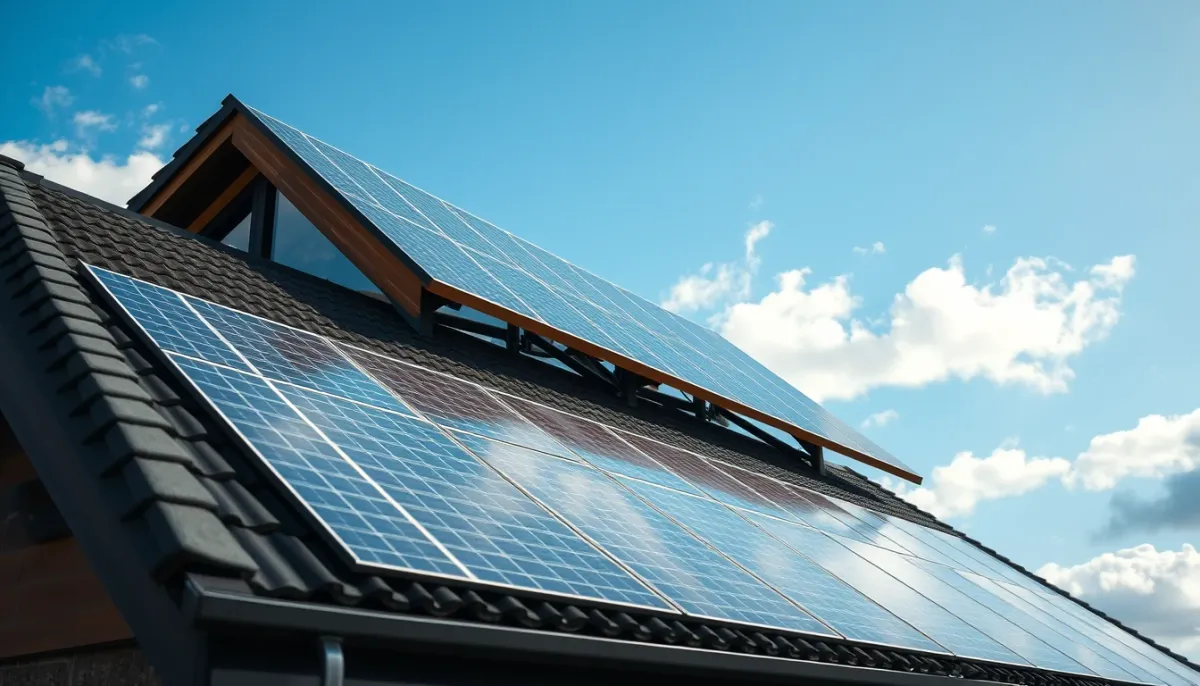 Toiture moderne avec panneaux solaires et isolation sarking